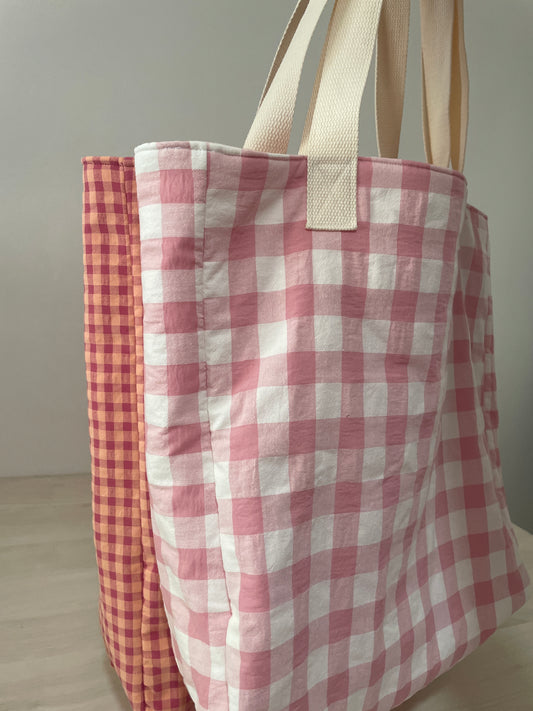 Tote bag Vichy blanco y rosa