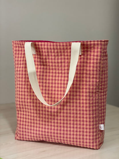 Tote bag Vichy naranja y fucsia