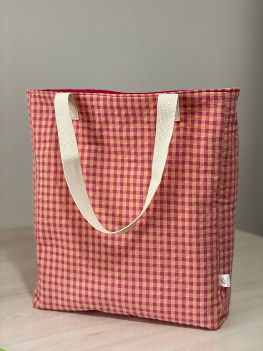 Tote bag Vichy naranja y fucsia