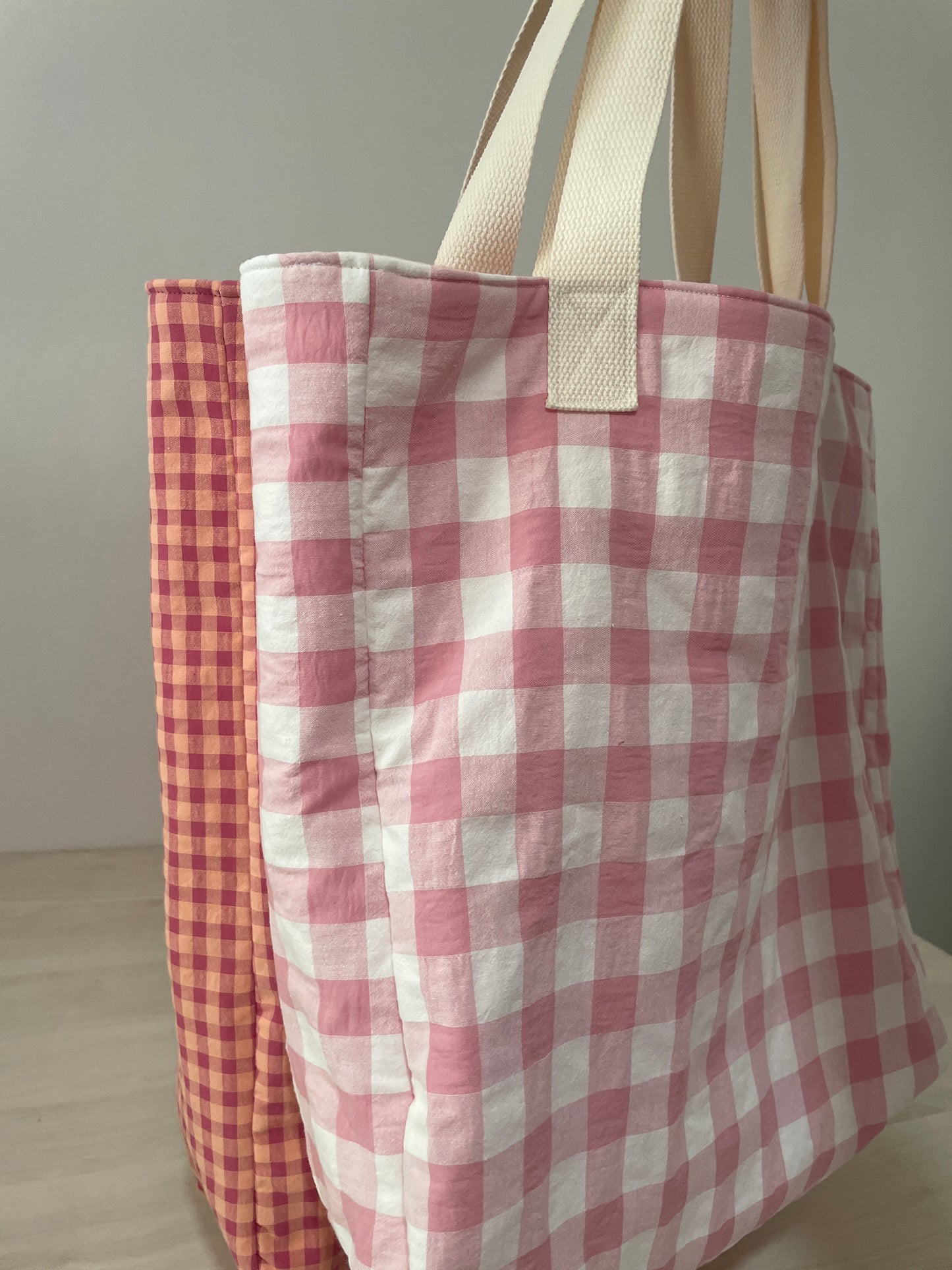 Tote bag Vichy blanco y rosa