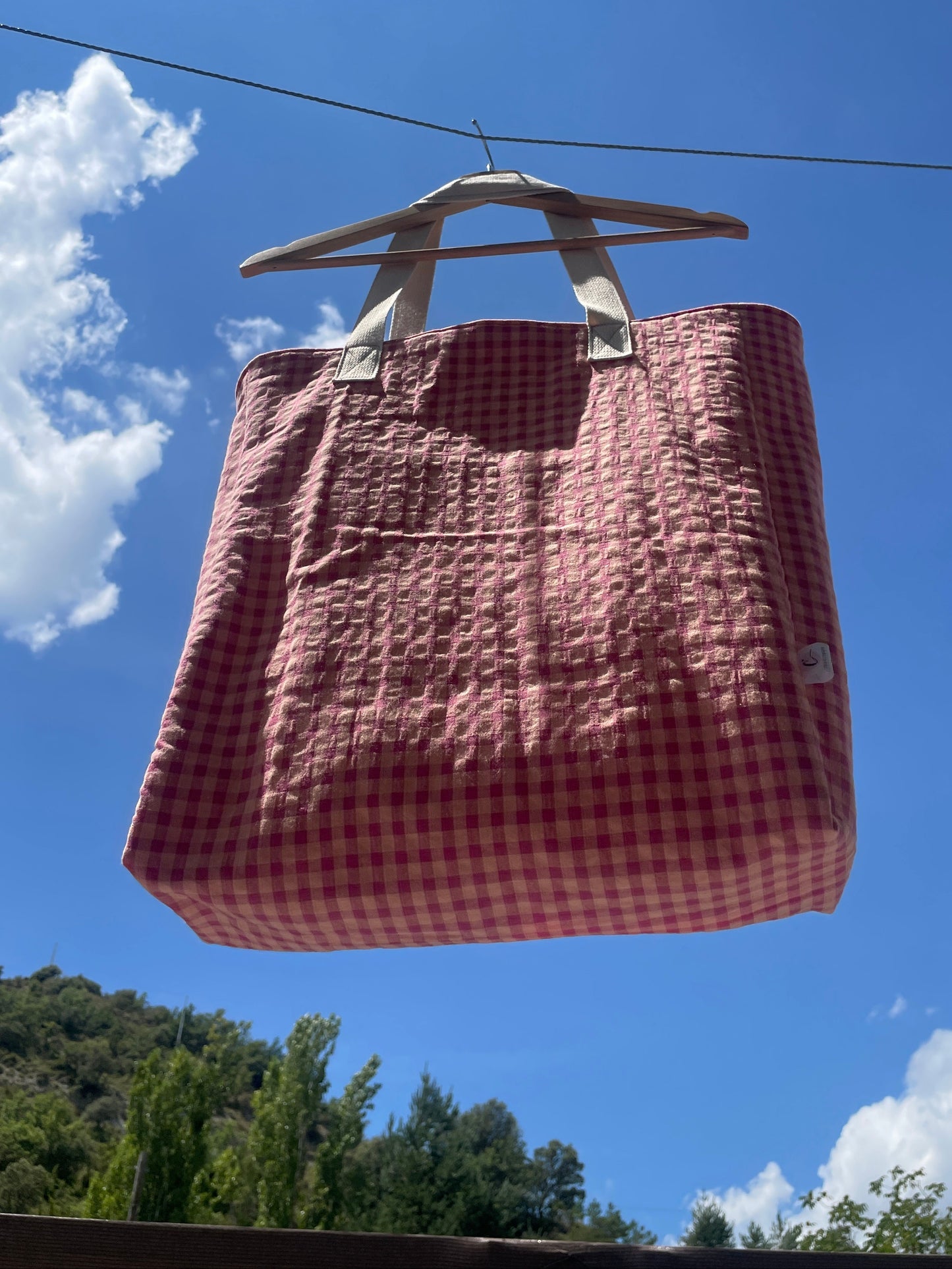 Tote bag Vichy naranja y fucsia