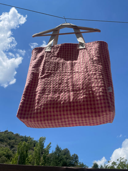Tote bag Vichy naranja y fucsia