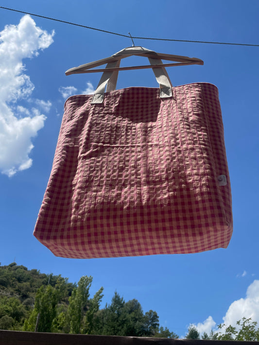 Tote bag Vichy naranja y fucsia