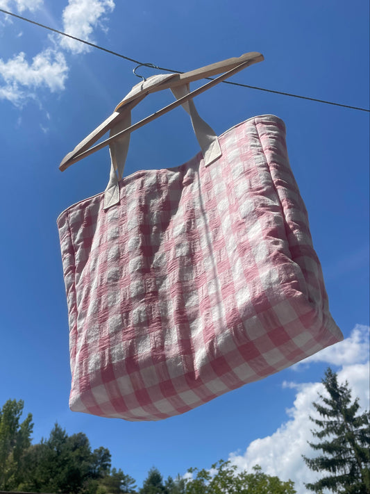 Tote bag Vichy blanco y rosa