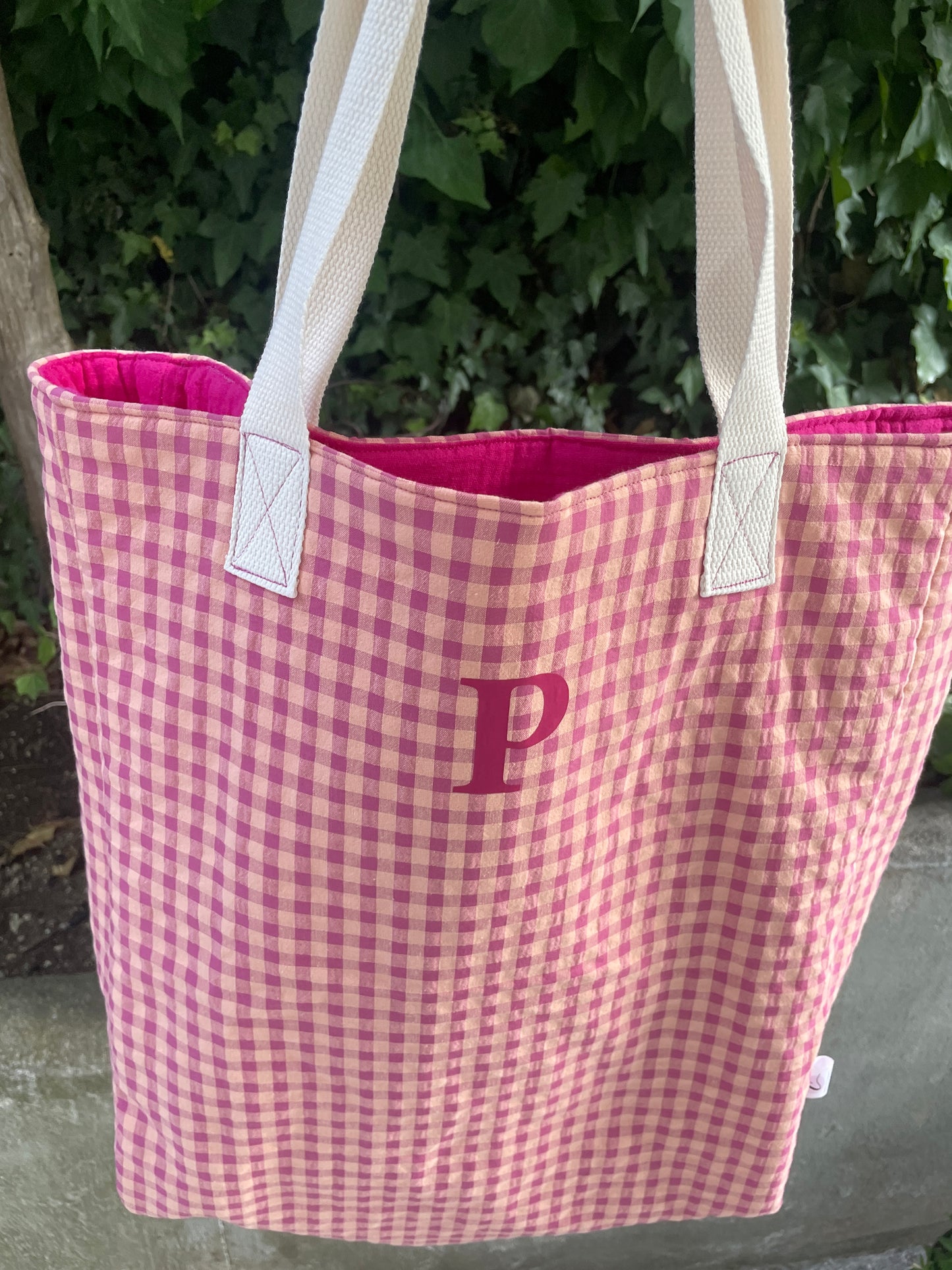Tote bag Vichy naranja y fucsia